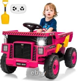 12V Kid Toy Car Electric Dump Bed Construction Vehicles with Remote Control Pink