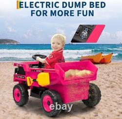 12V Kid Toy Car Electric Dump Bed Construction Vehicles with Remote Control Pink