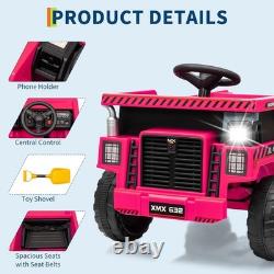 12V Kid Toy Car Electric Dump Bed Construction Vehicles with Remote Control Pink