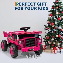12V Kid Toy Car Electric Dump Bed Construction Vehicles with Remote Control Pink