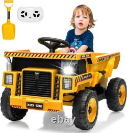 12V Kid Toy Car Electric Dump Bed Construction Vehicles with Remote Control Yellow