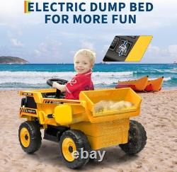 12V Kid Toy Car Electric Dump Bed Construction Vehicles with Remote Control Yellow