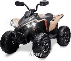 12V Kids ATV Ride on Toy Car Bombardier BRP4 Wheeler Quad Electric Vehicle Khaki