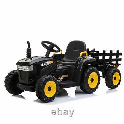 12V Kids Ride On Car Toy Tractor WithTrailer Powered Battery Vehicle Toy withMusic