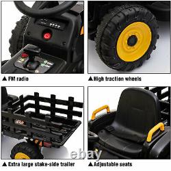 12V Kids Ride On Car Toy Tractor WithTrailer Powered Battery Vehicle Toy withMusic