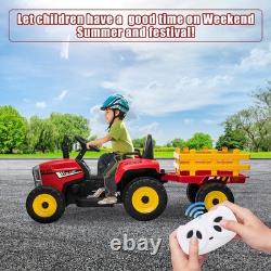 12V Kids Ride On Tractor Car with Trailer Electric Vehicle Toy with Remote Control