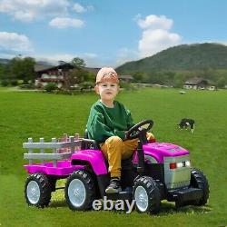 12V Kids Ride on Tractor Electric Car Vehicle Toy with Trailer Remote Control Pink