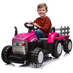 12V Kids Ride on Tractor Electric Car Vehicle Toy with Trailer Remote Control Pink
