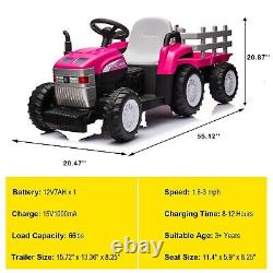 12V Kids Ride on Tractor Electric Car Vehicle Toy with Trailer Remote Control Pink