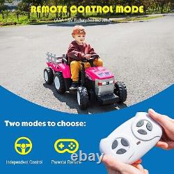 12V Kids Ride on Tractor Electric Car Vehicle Toy with Trailer Remote Control Pink
