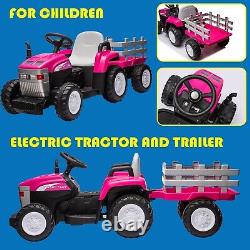 12V Kids Ride on Tractor Electric Car Vehicle Toy with Trailer Remote Control Pink