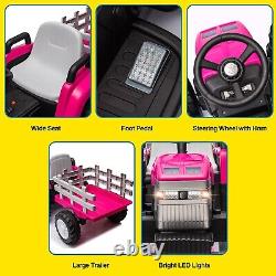 12V Kids Ride on Tractor Electric Car Vehicle Toy with Trailer Remote Control Pink