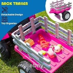12V Kids Ride on Tractor Electric Car Vehicle Toy with Trailer Remote Control Pink