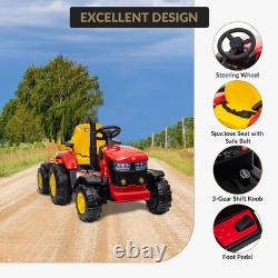 12V Kids Ride on Tractor Electric Car Vehicle Toy with Trailer Remote Control Red
