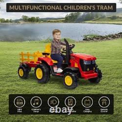 12V Kids Ride on Tractor Electric Car Vehicle Toy with Trailer Remote Control Red