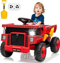 12V Kids Toy Car Electric Dump Bed Construction Vehicles with Remote Control Red