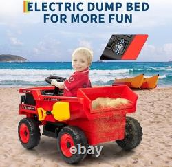 12V Kids Toy Car Electric Dump Bed Construction Vehicles with Remote Control Red