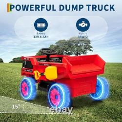 12V Kids Toy Car Electric Dump Bed Construction Vehicles with Remote Control Red