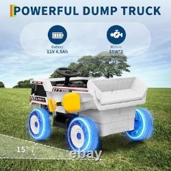 12V Kids Toy Car Electric Dump Bed Construction Vehicles with Remote Control White
