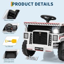 12V Kids Toy Car Electric Dump Bed Construction Vehicles with Remote Control White