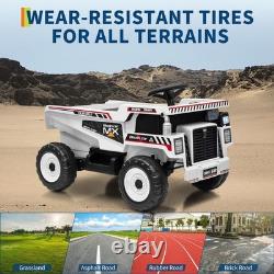 12V Kids Toy Car Electric Dump Bed Construction Vehicles with Remote Control White