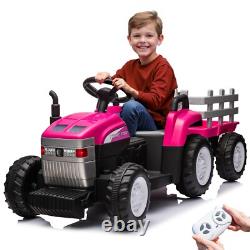12V Ride on Tractor with Trailer Electric Car Vehicle Toy with Remote Control Pink