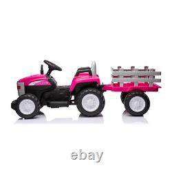 12V Ride on Tractor with Trailer Electric Car Vehicle Toy with Remote Control Pink