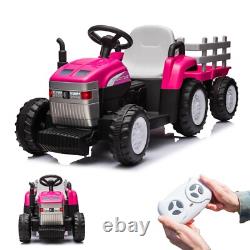 12V Ride on Tractor with Trailer Electric Car Vehicle Toy with Remote Control Pink
