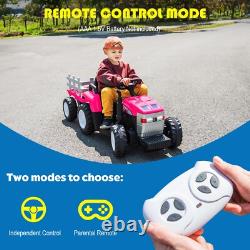 12V Ride on Tractor with Trailer Electric Car Vehicle Toy with Remote Control Pink