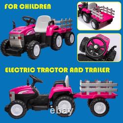 12V Ride on Tractor with Trailer Electric Car Vehicle Toy with Remote Control Pink