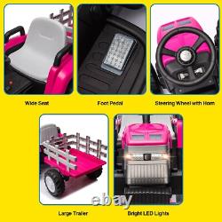 12V Ride on Tractor with Trailer Electric Car Vehicle Toy with Remote Control Pink