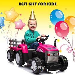 12V Ride on Tractor with Trailer Electric Car Vehicle Toy with Remote Control Pink