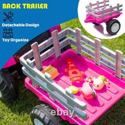 12V Ride on Tractor with Trailer Electric Car Vehicle Toy with Remote Control Pink