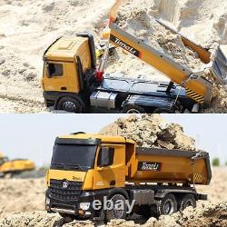 1/14 Rc Construction Dump Truck Vehicle Car Metal Tailgate Lights Toy Heavy Boy