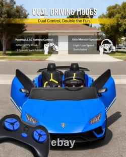 24V 2 Seater Kids Ride on Car Compatible for Lamborghini, Blue Electric 4WD, w