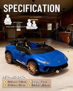 24V 2 Seater Kids Ride on Car Compatible for Lamborghini, Blue Electric 4WD, w