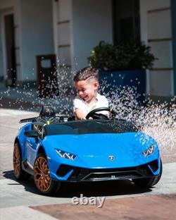 24V 2 Seater Kids Ride on Car Compatible for Lamborghini, Blue Electric 4WD, w