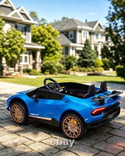 24V 2 Seater Kids Ride on Car Compatible for Lamborghini, Blue Electric 4WD, w