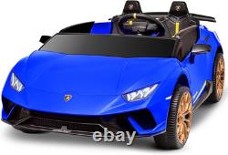 24V 2 Seater Kids Ride on Car Compatible for Lamborghini, Blue Electric 4WD, w