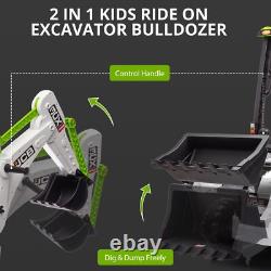 4 in 1 Ride On Toys Excavator & Bulldozer 12V Kids Electric Vehicle with Remot