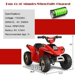 6V Electric Kids Ride On Car ATV 4-Wheeler Red Color Toy Toddlers Vehicle Drive