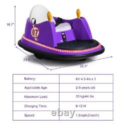 6V Vehicle 360° Spin Race Toy Kids Ride On Bumper Car with Remote Control Purple