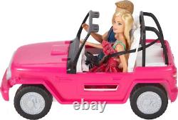 Beach Cruiser Vehicle with & Ken Fashion Dolls, Pink 2-Seater Open Toy Car Ama