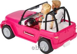 Beach Cruiser Vehicle with & Ken Fashion Dolls, Pink 2-Seater Open Toy Car Ama