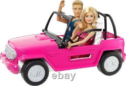 Beach Cruiser Vehicle with & Ken Fashion Dolls, Pink 2-Seater Open Toy Car Ama