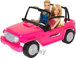 Beach Cruiser Vehicle with & Ken Fashion Dolls, Pink 2-Seater Open Toy Car Ama