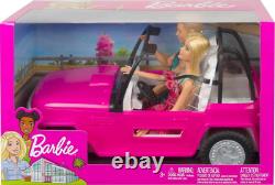 Beach Cruiser Vehicle with & Ken Fashion Dolls, Pink 2-Seater Open Toy Car Ama
