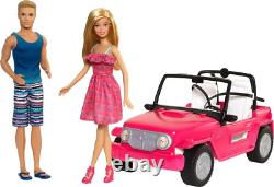 Beach Cruiser Vehicle with & Ken Fashion Dolls, Pink 2-Seater Open Toy Car Ama