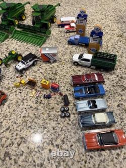 Diecast Toy Vehicle Lot Green Farm Tractors Combines Cars Trucks Trailers