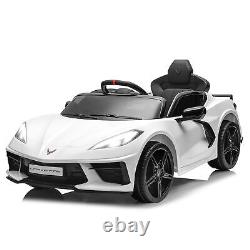 FUNTOK Licensed Chevrolet Corvette C8 Kids Car 12V Electric Vehicle Remote White